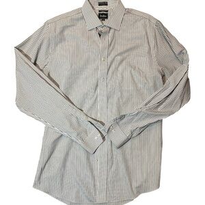 Neiman Marcus Black and White Striped Dress Shirt